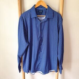 Nautica Slim Fit Blue Checkered Plaid Button Down Dress Shirt Men’s Size XL